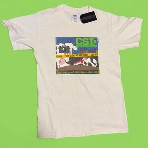 Small men's Vintage 90s CSI Cow Scene white cotton t-shirt Niagara lake